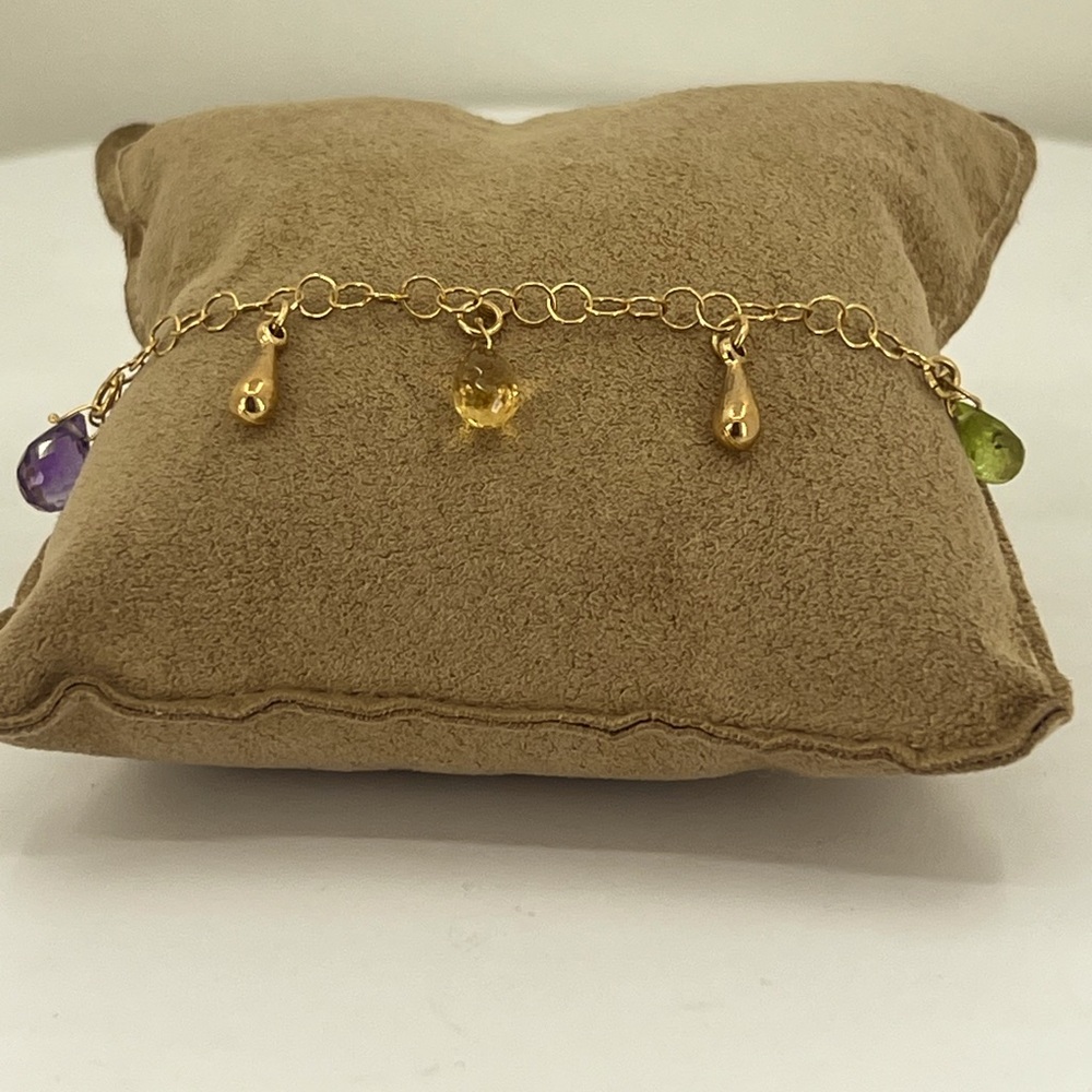 14K YG Dangling semi Precious Stones and 14Kyg teardrop Bracelet!